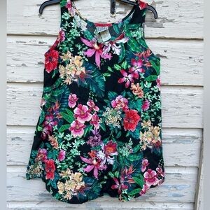 Vintage Compartments  80s Floral Tropical Cotton Summer Sleeveless Blouse Top S